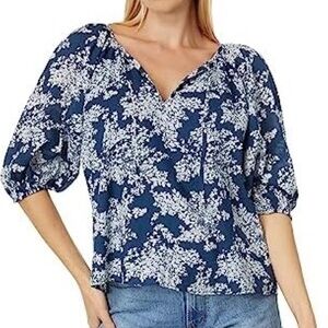 Abercrombie & Fitch Short-Sleeve Cotton Sheer Peasant Top Navy Floral